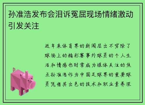 孙准浩发布会泪诉冤屈现场情绪激动引发关注